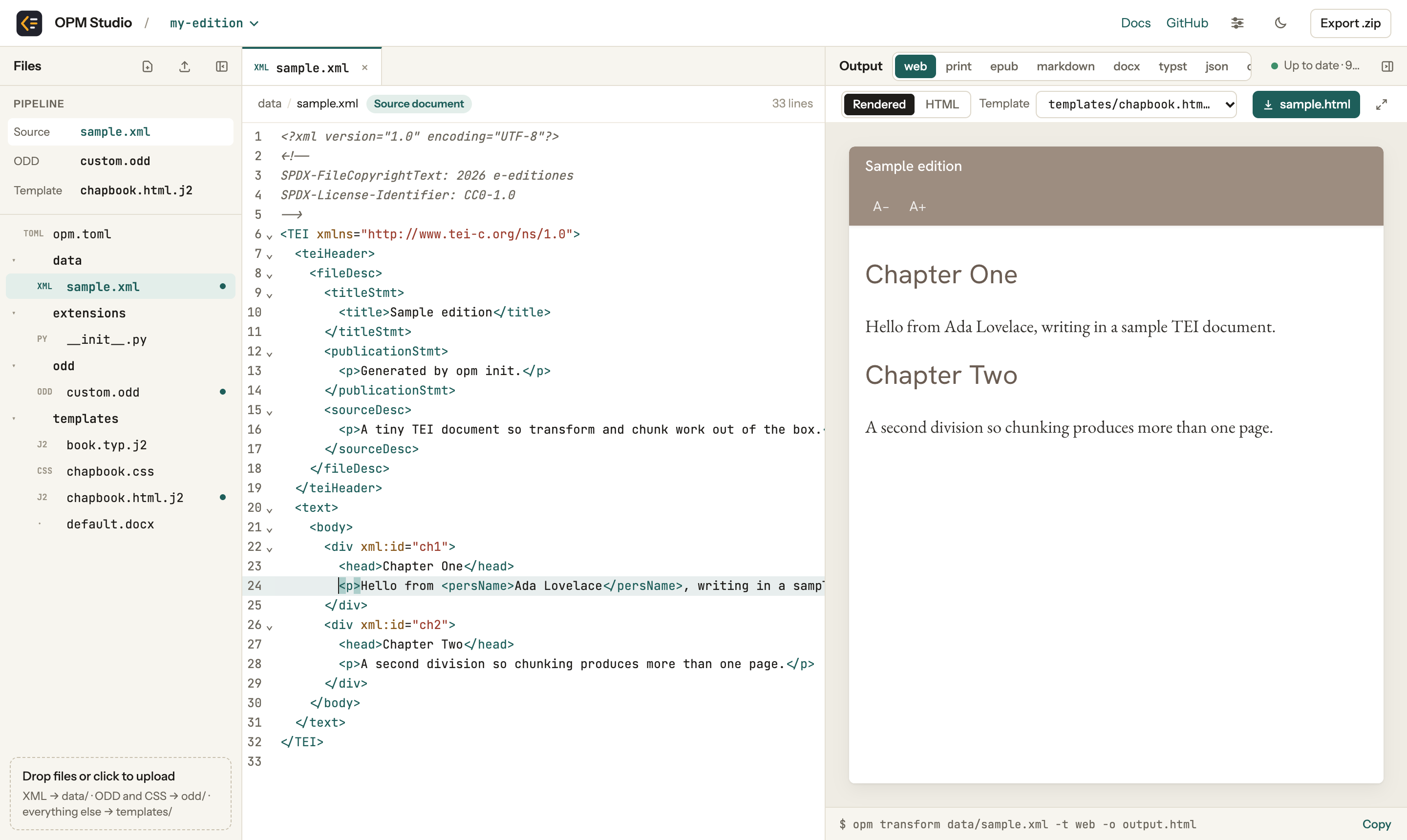 The edited sample: the name appears in the output, but is not styled yet