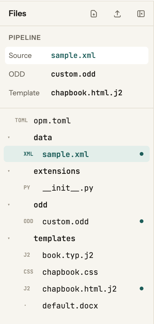 The Pipeline box above the file list