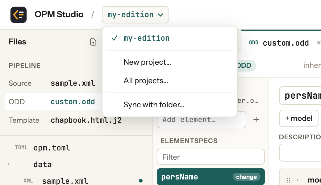 The project menu